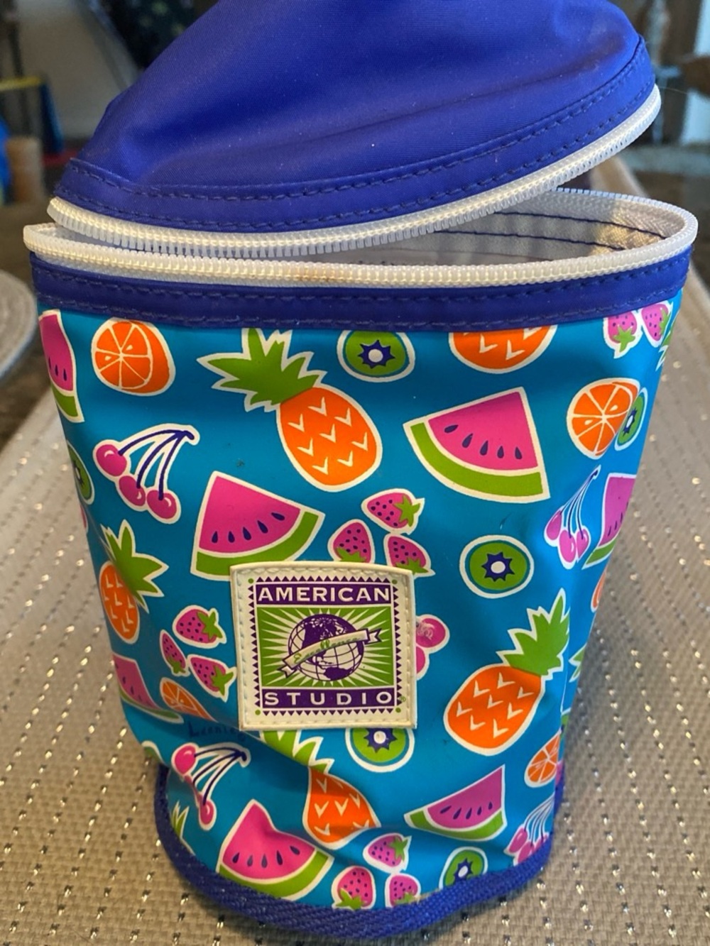 Blue Fruit-Print Lunch Cooler
